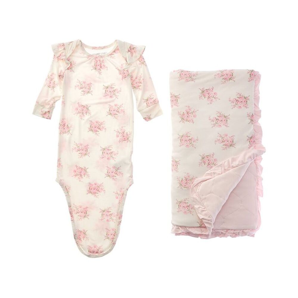 Shabby Chic  2Pc Gown & Blanket Set, White